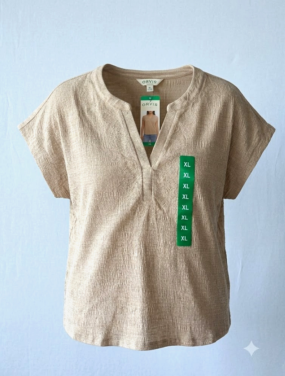 New With Tags (NWT) Orvis Women's Short Sleeve Split Neck Top - Size XL Beige